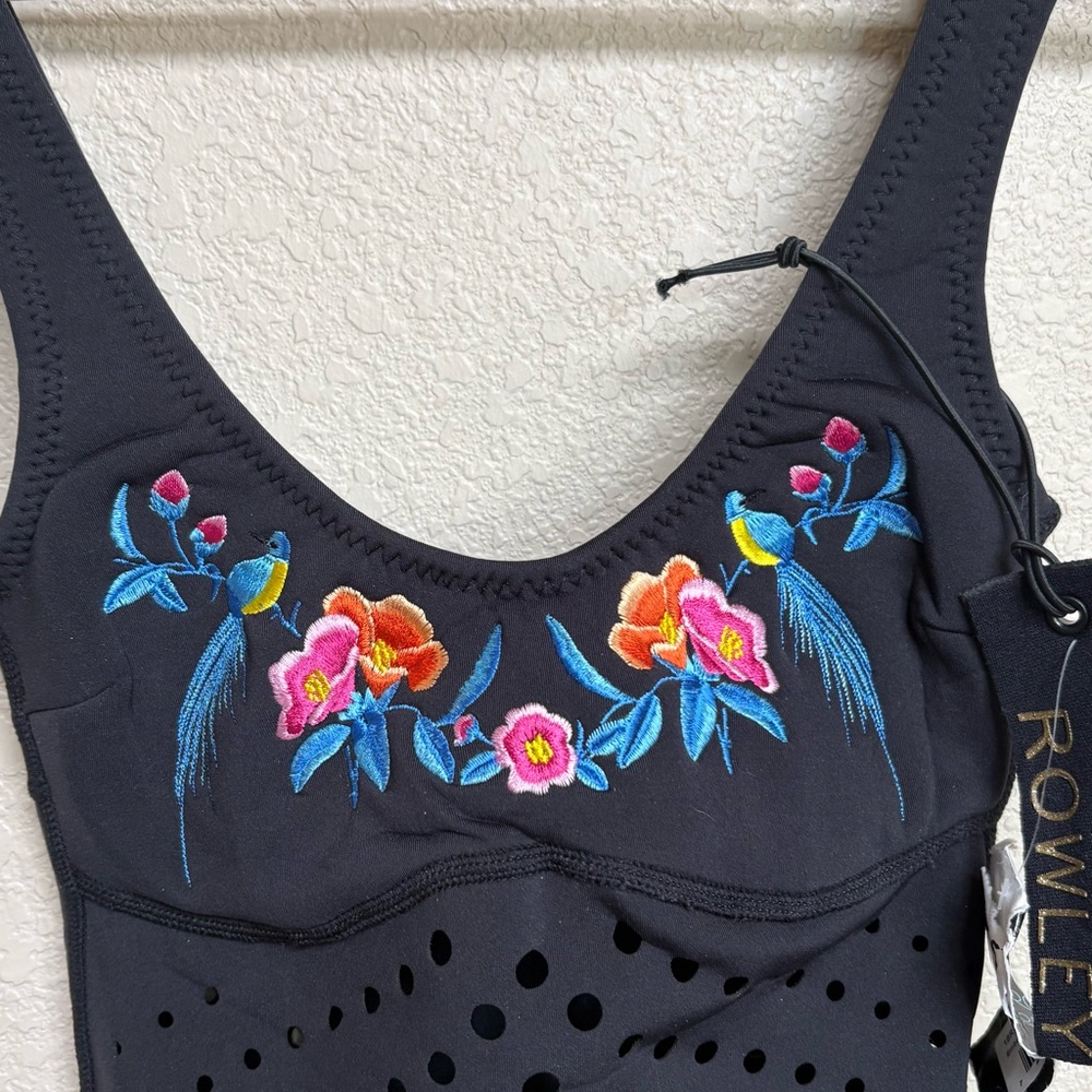 NWT Rowley Black Floral Embroidered Neoprene One Piece Swimsuit XS Pool‎ Beach - Picture 4 of 10